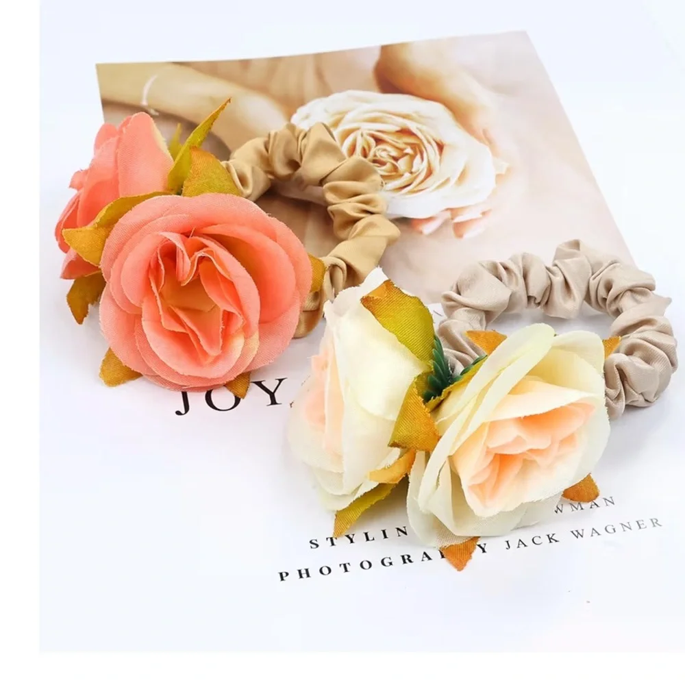 🆕 8 Pack Colorful Rose Flower Floral Hair Bands Elastics Bands Scrunchies